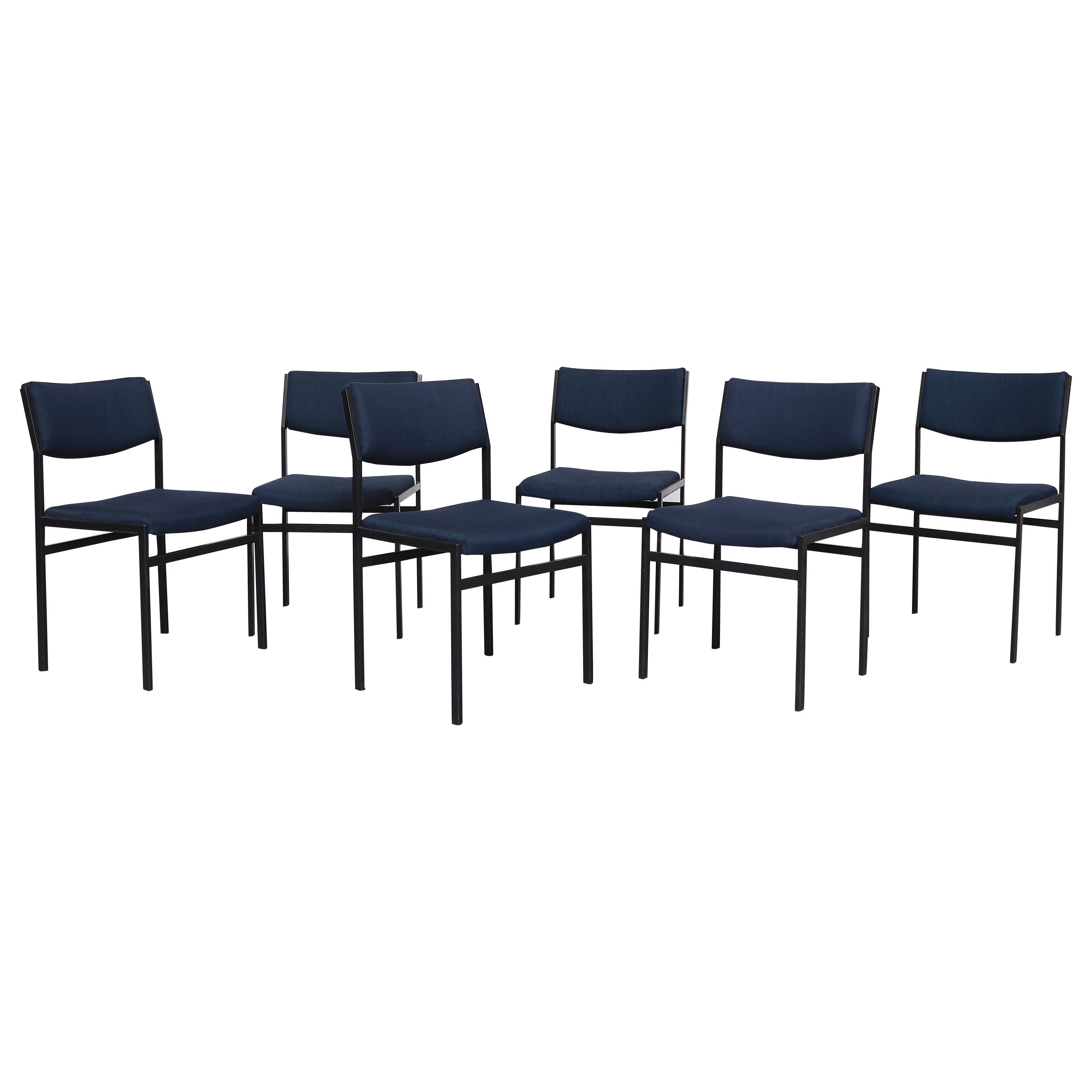 Set of 6 Gijs van der Sluis 'Attributed' Dining Chairs in New Indigo Upholstery