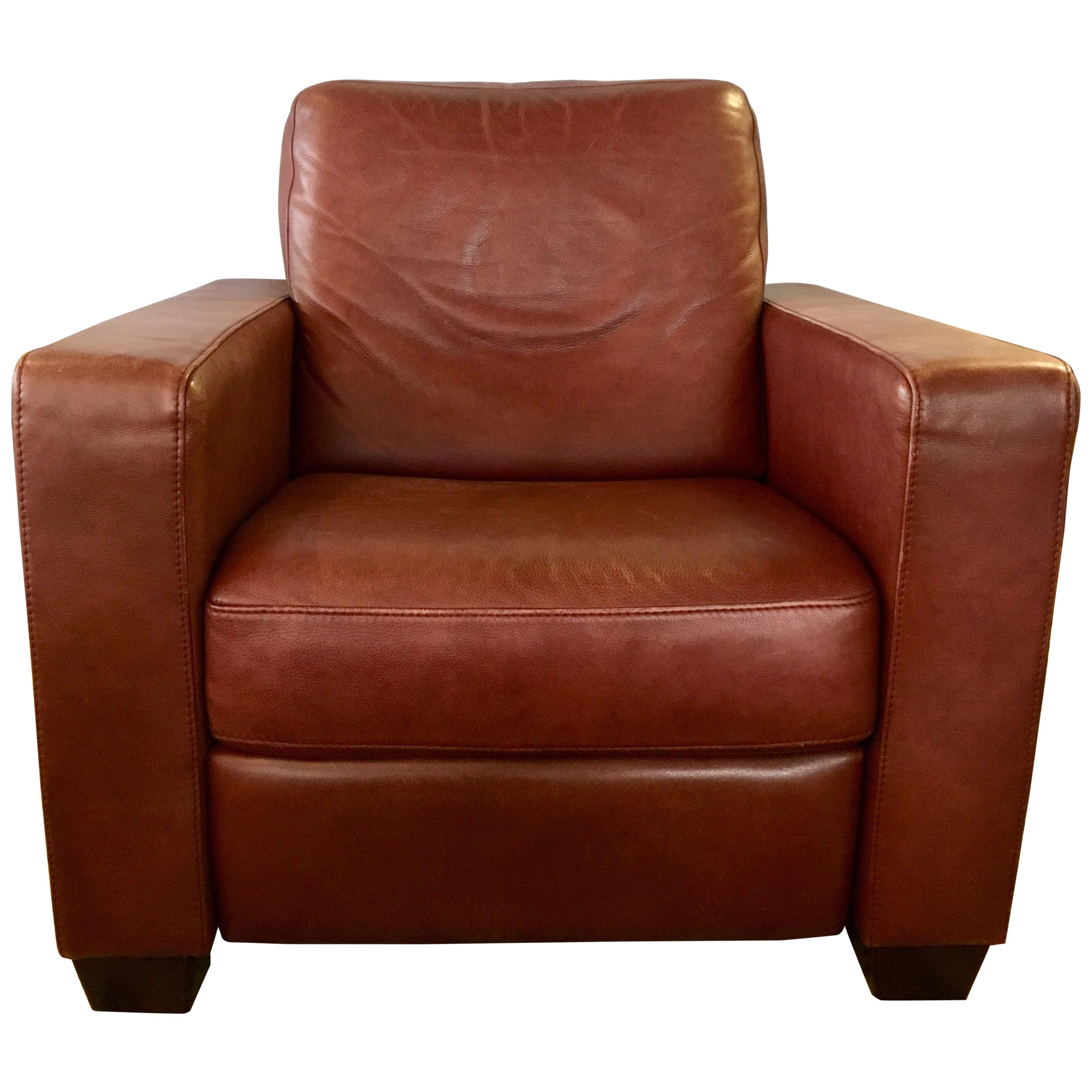 Mid-Century Modern Pebbled Leather Reclining Lounge Cigar Chair