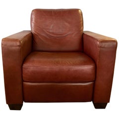 Retro Mid-Century Modern Pebbled Leather Reclining Lounge Cigar Chair