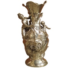 Bright Pewter Antique French Art Nouveau Vase, circa 1900