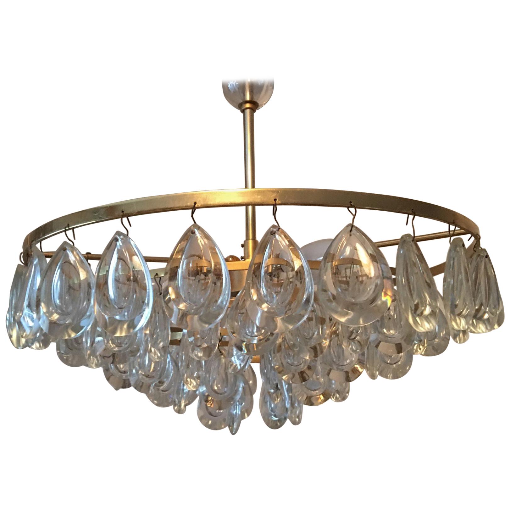 Five-Tiered crystal Glass Drop Chandelier by Palwa of Germany from the 1970s For Sale