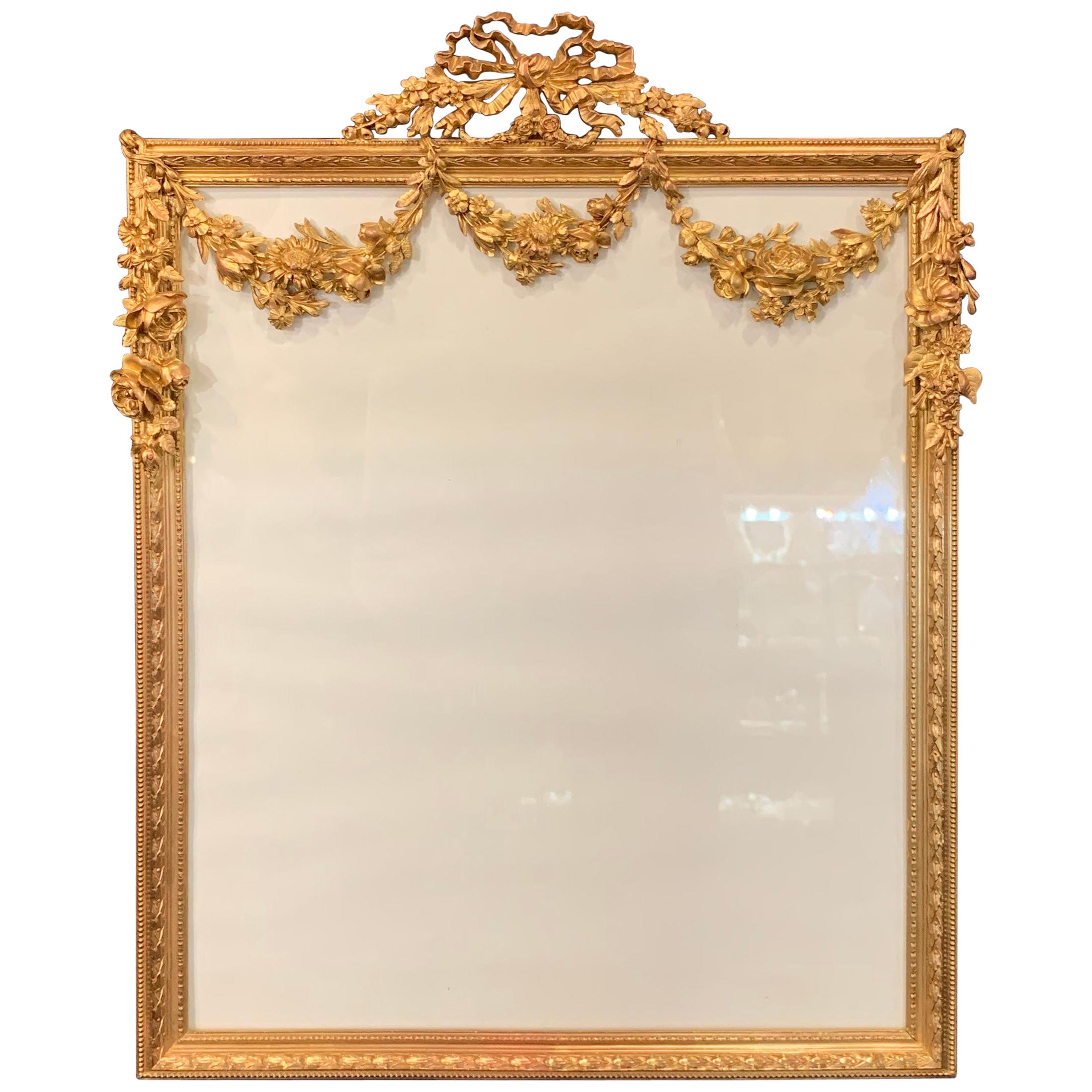 Wonderful French Large Bronze Ormolu Bow Top Garland Swag Picture Frame