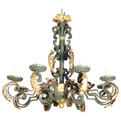 1930s Painted Iron and Tole 8-Light Chandelier from France