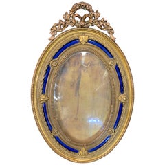 Wonderful French Gilt Bronze Blue Enamel Oval Bow Top Picture Frame