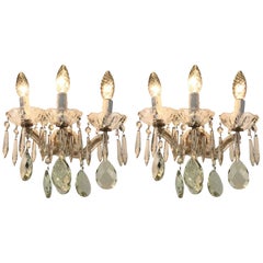 Pair of Italian Crystal Sconces 20th Century Marie Therese Three-Light Sconces