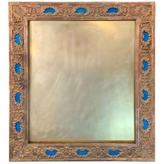 Used Wonderful French Large Blue Enamel Bronze Bow Swag Picture Frame