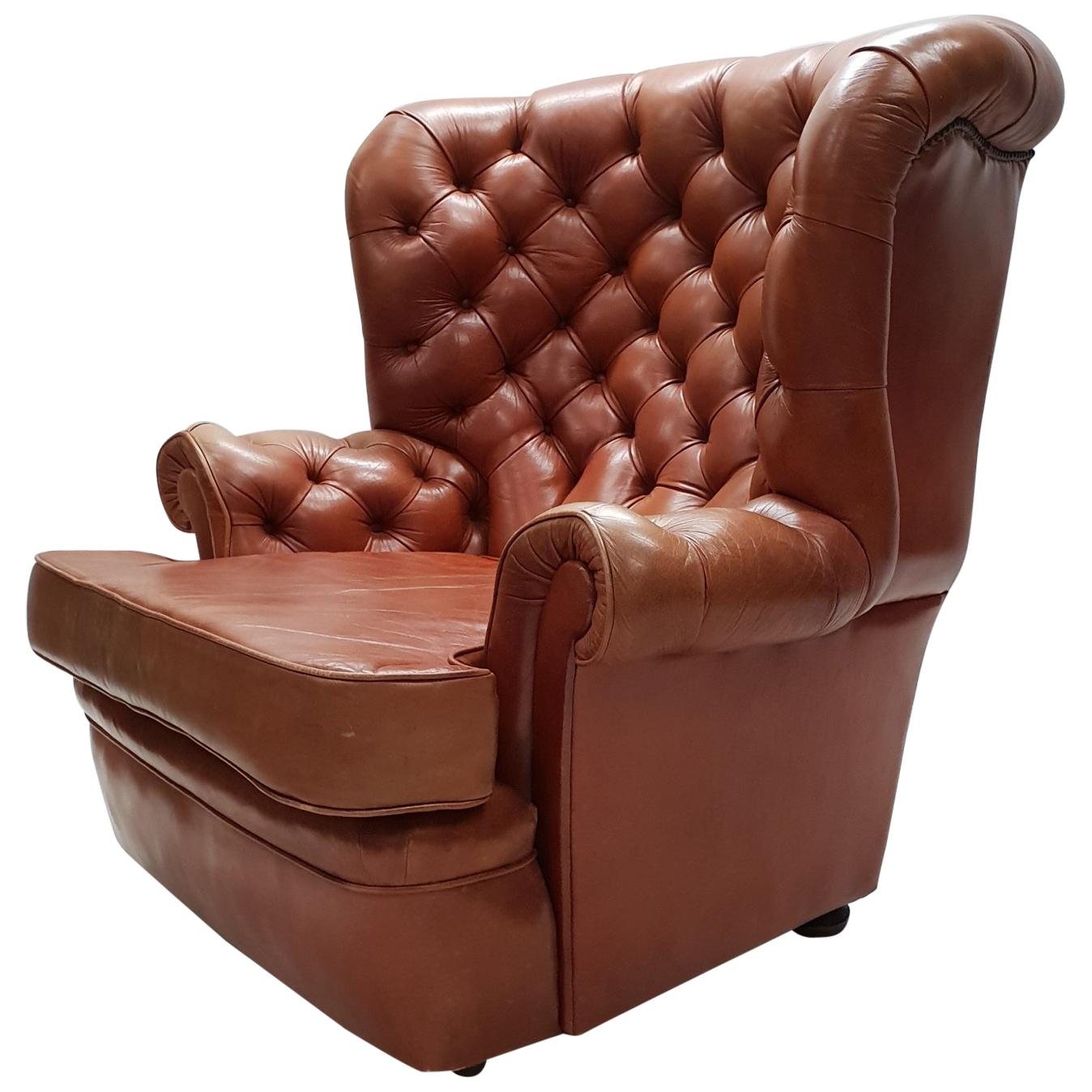 Cognac Pegasus Leather Wing Chair by Whittle Brothers of Warrington, 1970s For Sale
