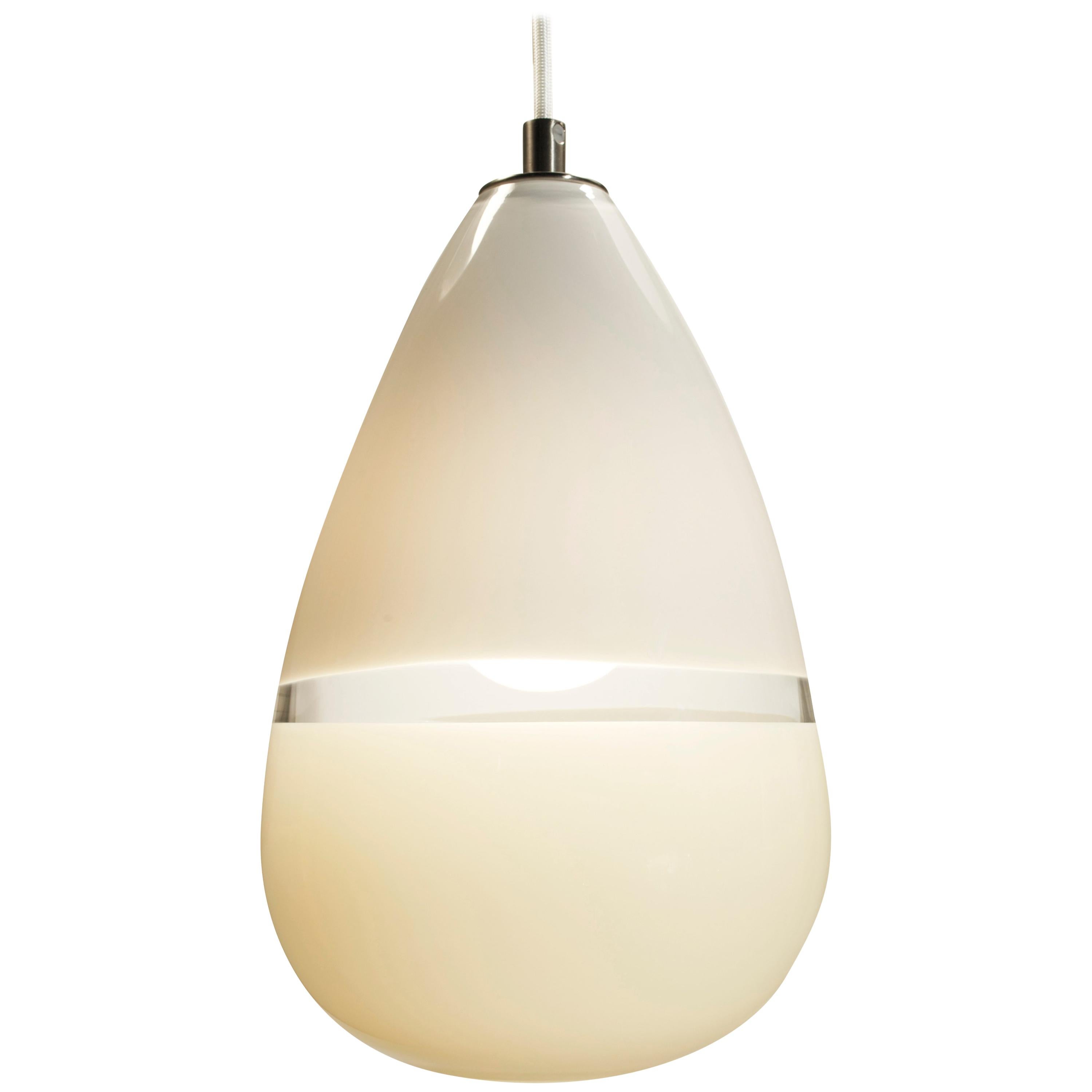 Teardrop Pendant Lighting, White/Ivory Lattimo, Hand Blown Glass