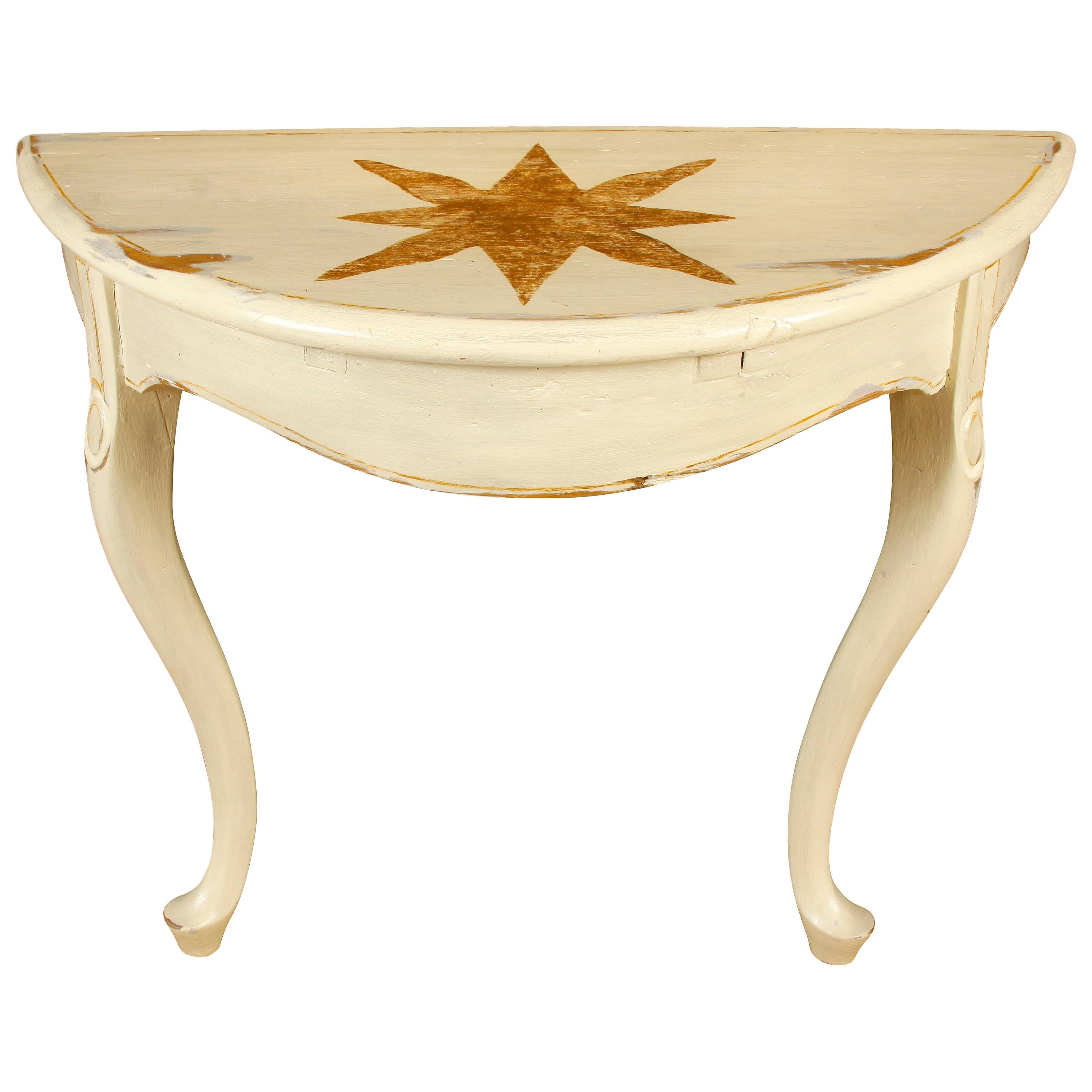 Pair of Hand Painted Star Cream Demilune Tables