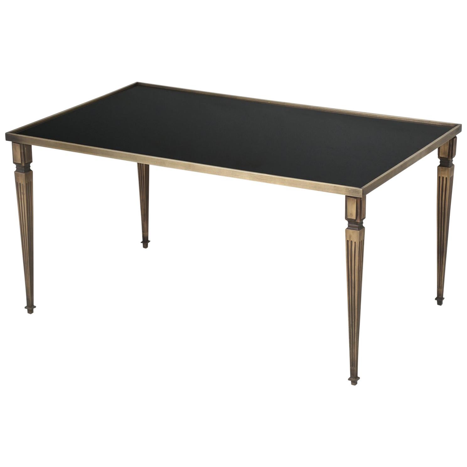 French Louis XVI Style Jansen Inspired Bronze Black Glass Coffee Table Any Size For Sale