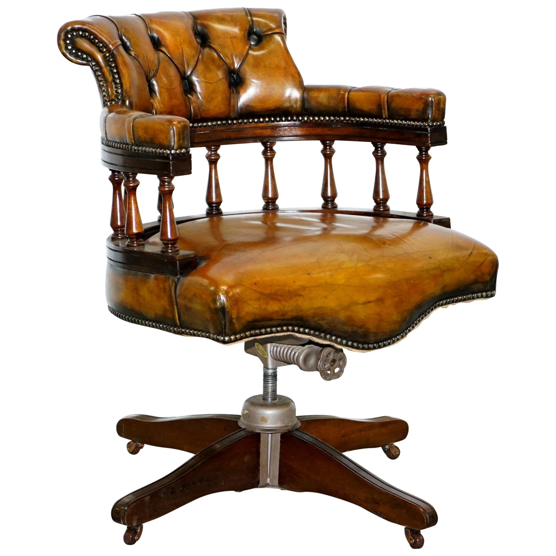 1930s Hillcrest Chesterfield Vintage Brown Leather Directors Captains Chair