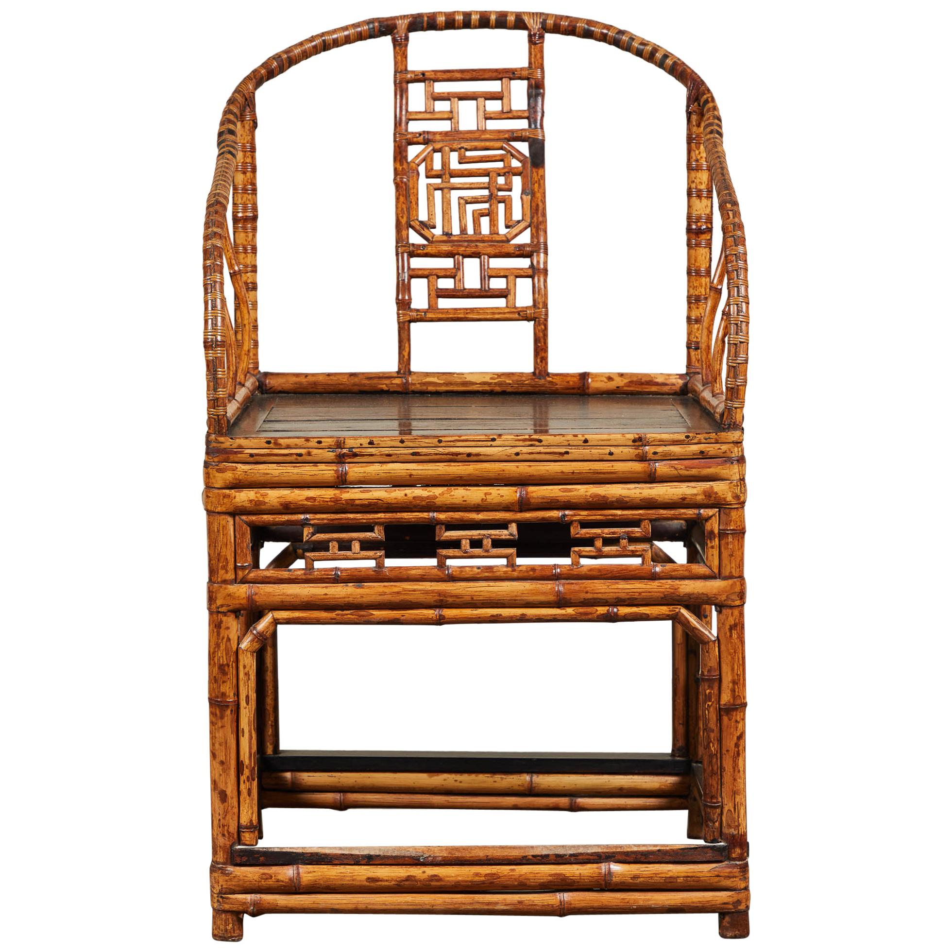 19th Century Chinese Bamboo Horseshoe Armchair For Sale