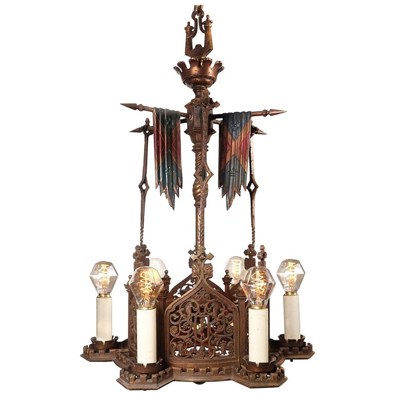 Cold Painted Bronze Spanish Revival Chandelier For At 1stdibs Cold Painted Bronze Spanish Revival, Bronze Spanish Revival Chandelier