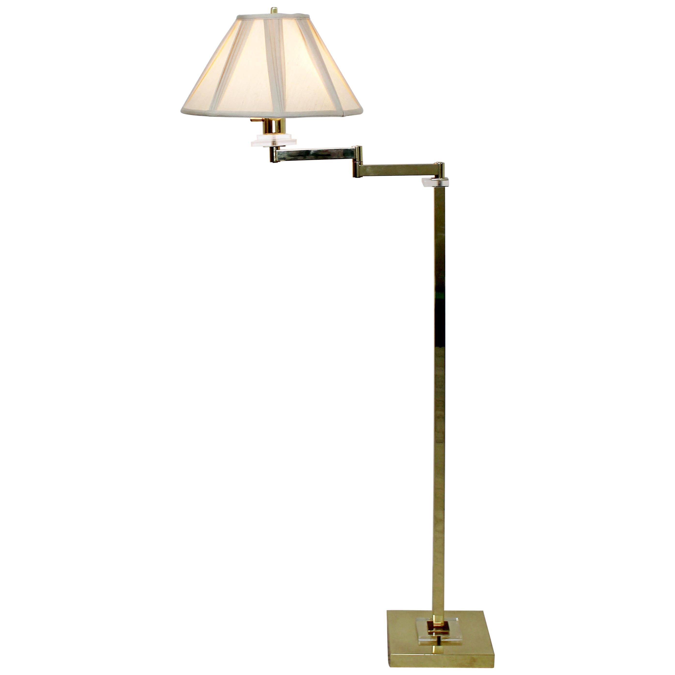 Mid-Century Modern Lucite and Brass Swing Arm Articulating Floor Lamp, 1970s