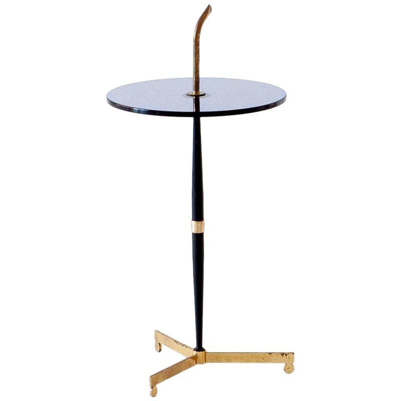 Blue Glass, Black Iron and Brass Table, Italy, 1950s