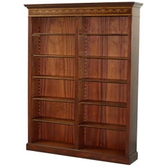 Vintage Large Double Bank Mahogany with Walnut Marquetry Inlay Library Bookcase