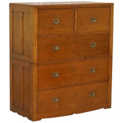 Very Large, Solid Panelled Teak Military Campaign Chest of Drawers