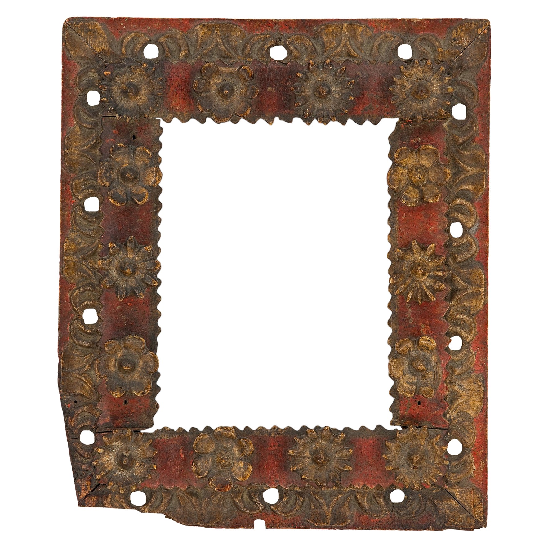 Spanish Colonial Baroque Deeply Carved Geometric Wood Frame For Sale at 1stDibs