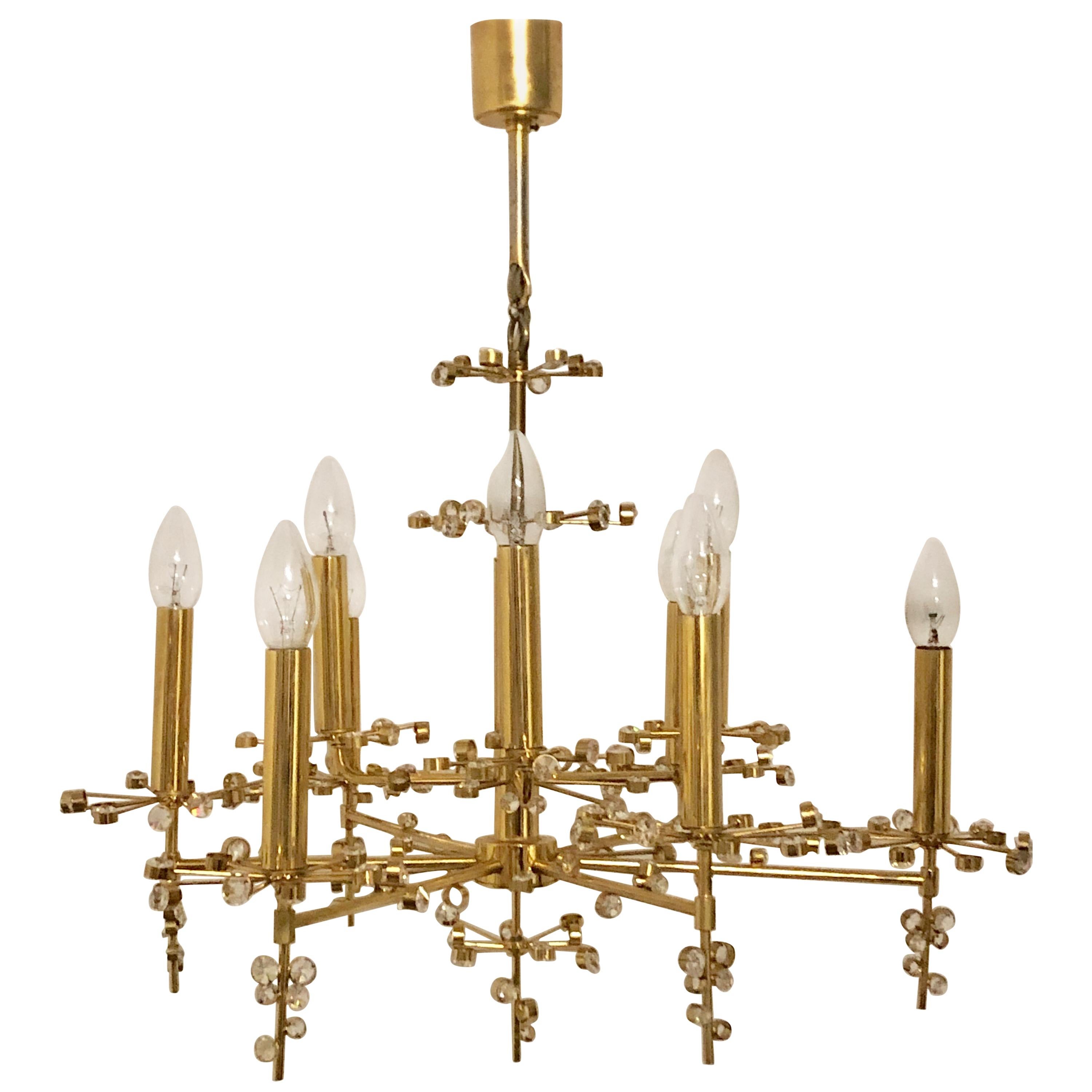 Rare 24k Brass and Crystal Chandelier by Palwa, circa 1960s