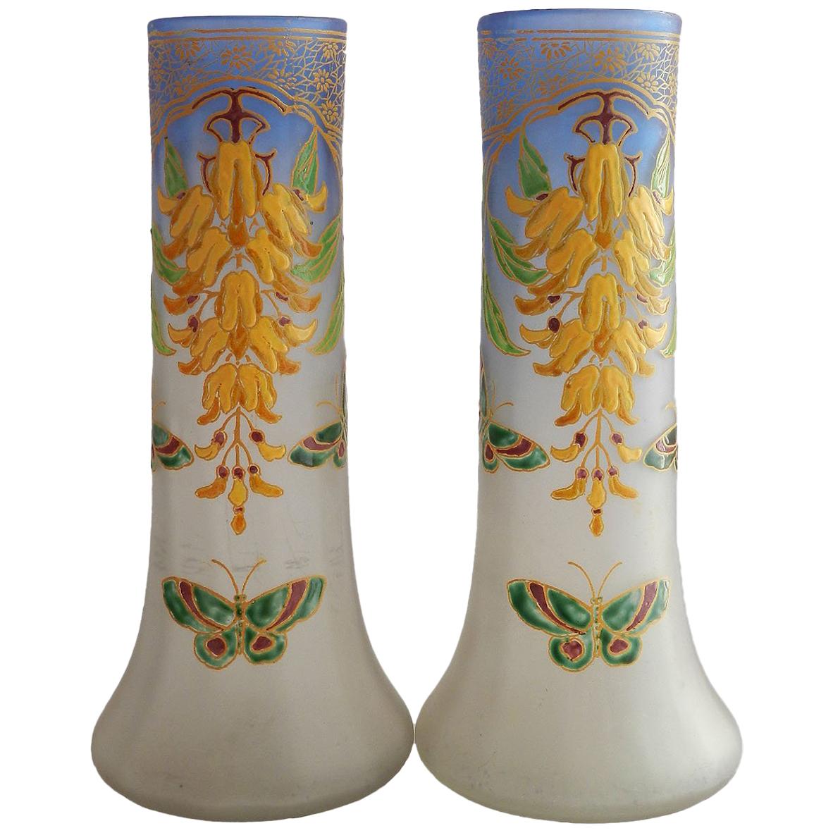 Pair of Art Nouveau Legras Vases Enameled Art Glass, circa 1900