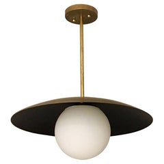 Large Diameter Sasco Pendant in Solid Brass with Matte Milk Glass Globe