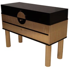 Retro Midcentury Black Shellac and Semi Round Brass Rods Chests of Drawers, 1970