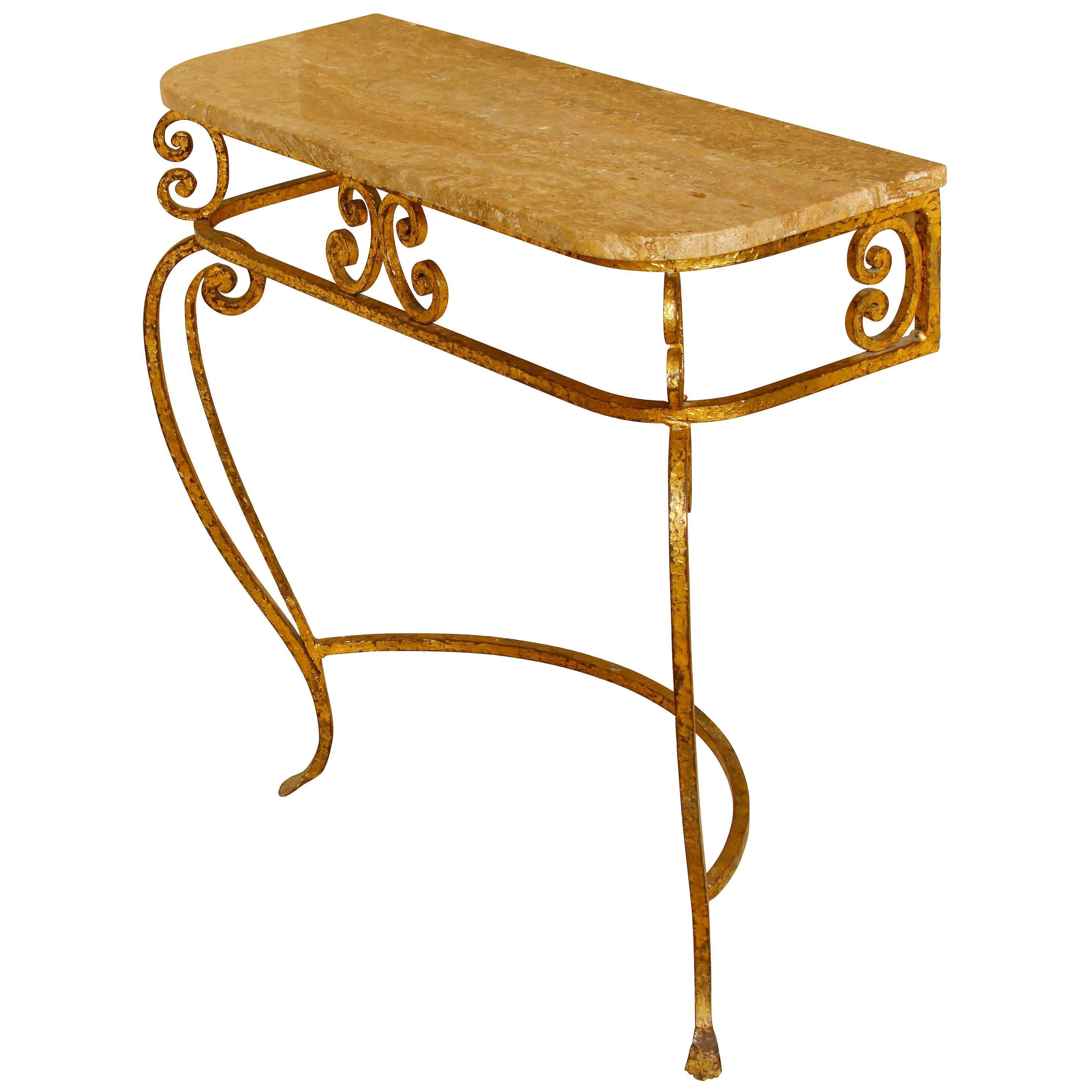 Gilt Iron Wall-Mounted Console with Marble Top