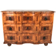 18th Century Austrian Baroque Burled Walnut Marquetry Commode