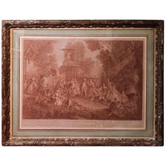 Antique 18th Century French Engraving, Le Jeu De Colin Maillard, After Nicolas Lancret