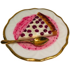 Sweet Limoges France Handmade Miniature Porcelain Box Dessert Plate with Spoon