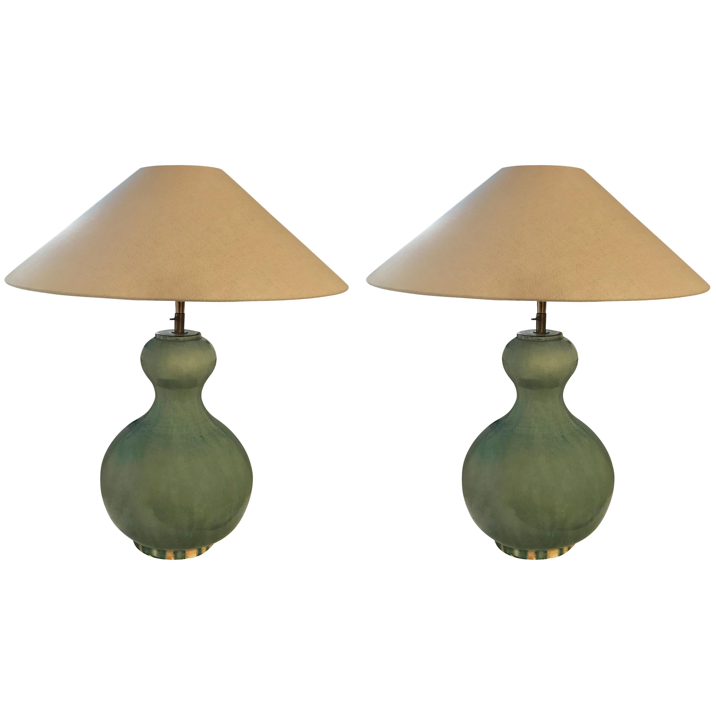 Pair of Gourd Shape Washed Turquoise Lamps, China, Contemporary