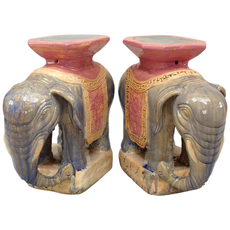 Pair of Chinese Porcelain Elephant Garden Seats For Sale