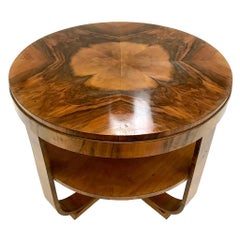 Round Art Deco Walnut Side Table