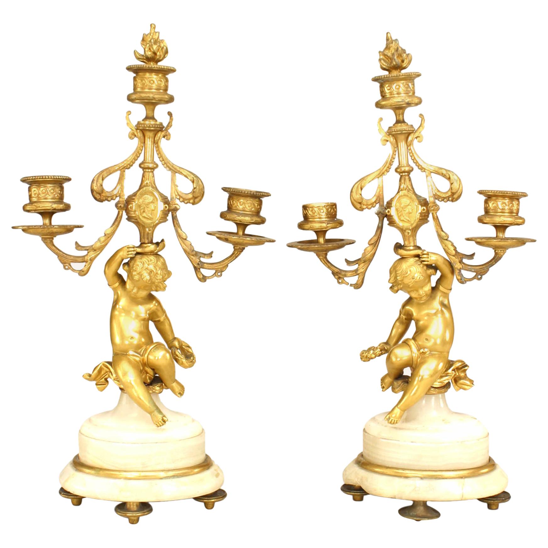 Pair of French Victorian Bronze Dore Candelabras