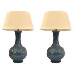 Pair of Curved Neck Blue Lamps, China, Contemporary