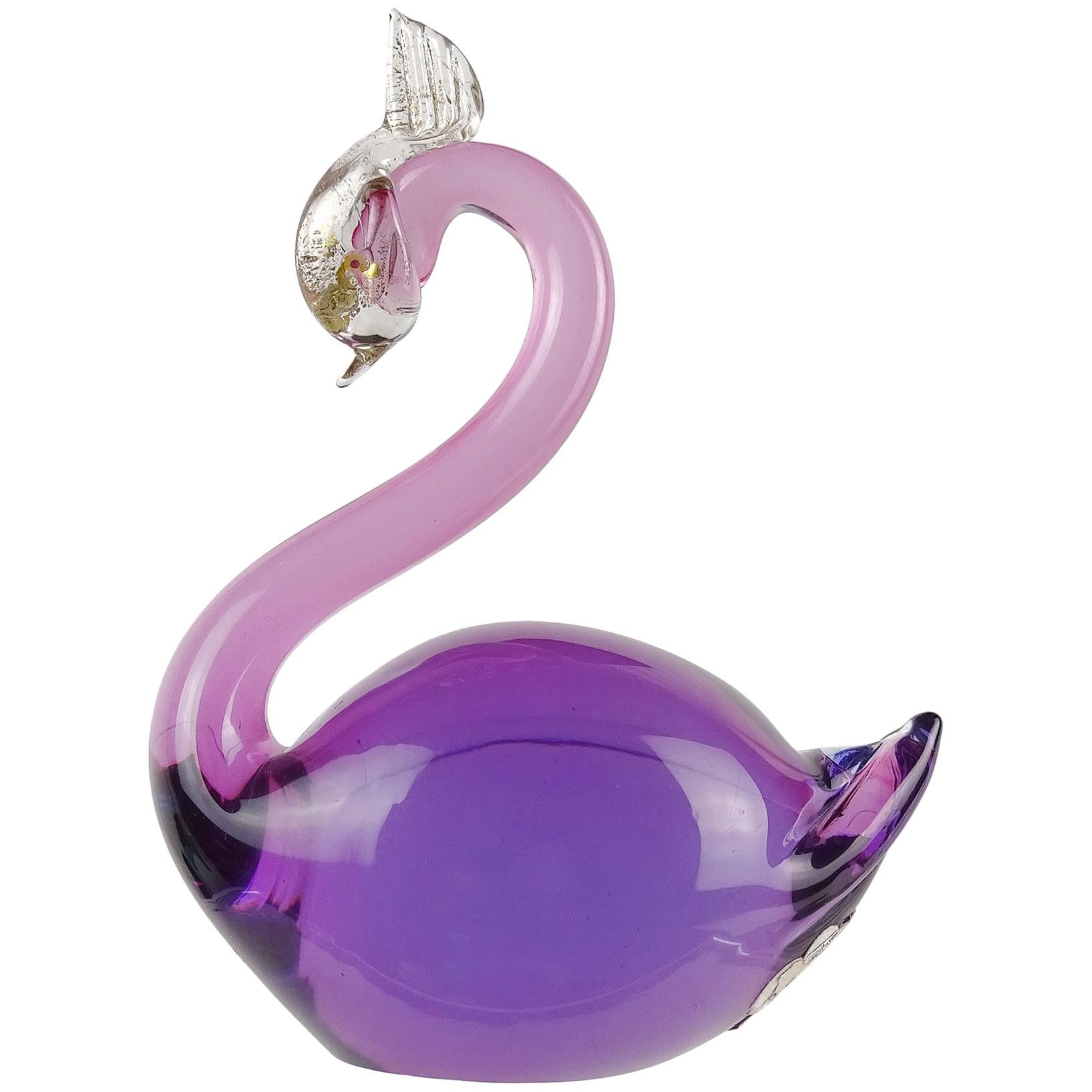 Alfredo Barbini Murano Sommerso Purple Gold Italian Art Glass Swan Bird Figurine