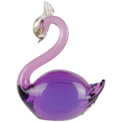 Retro Alfredo Barbini Murano Sommerso Purple Gold Italian Art Glass Swan Bird Figurine