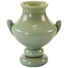 Petite Midcentury Sage Green Polish Glass Vase, 1960s