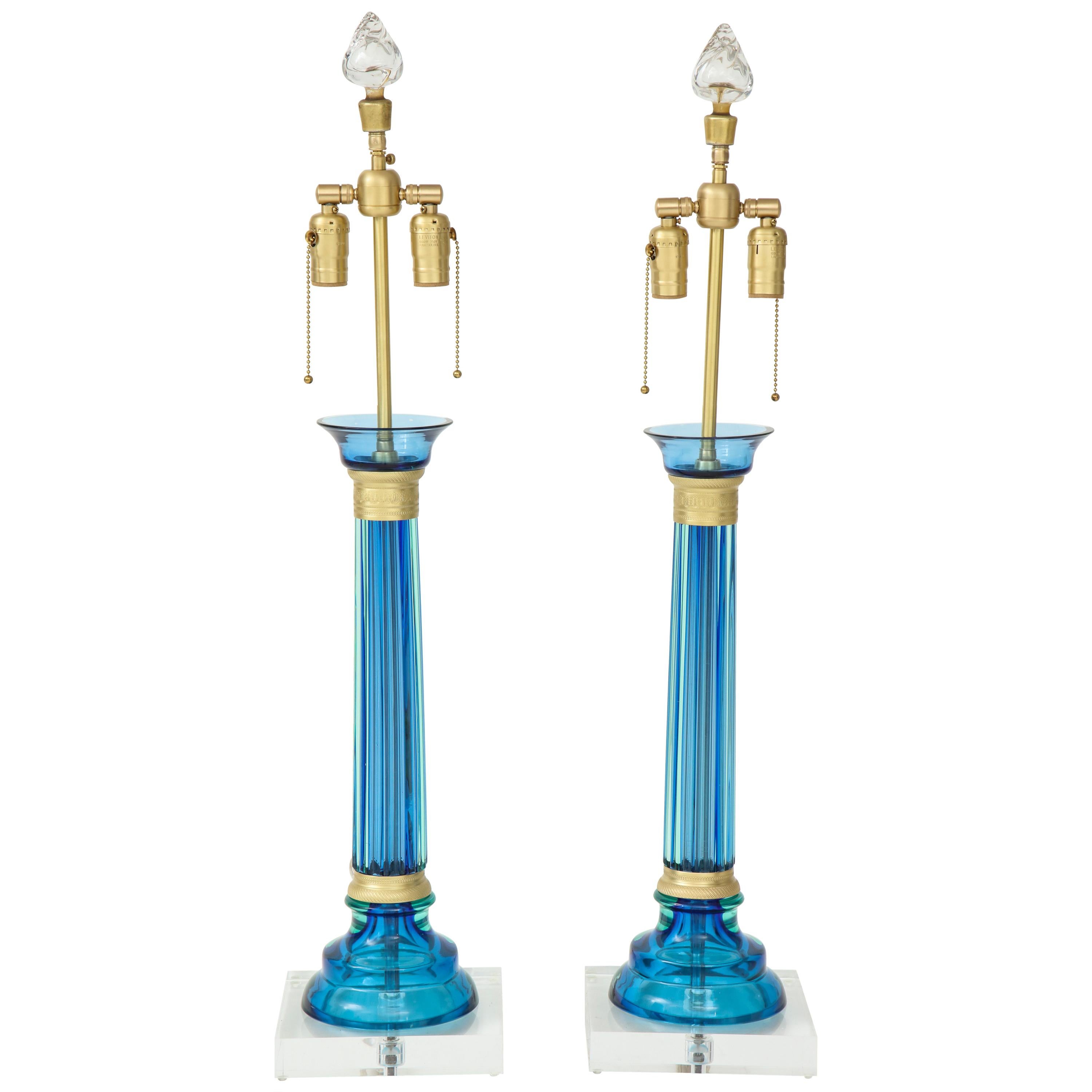 Marbro Caribbean Blue Murano Glass Lamps