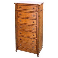 French Faux Bamboo Tall Chest or Semainier with Marble Top