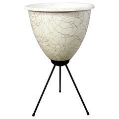 Retro Mid-Century Modern Fiberglass Bullet Planter on Black Rod Attached Tripod Legs