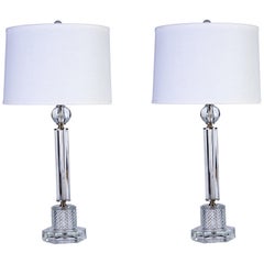 Vintage Luxe Pair of 1940s Stacked Crystal Table Lamps