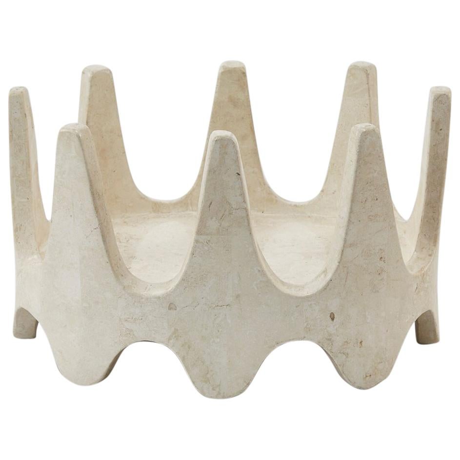 White Tessellated Stone "Crown" Fruit Bowl, 1990s For Sale