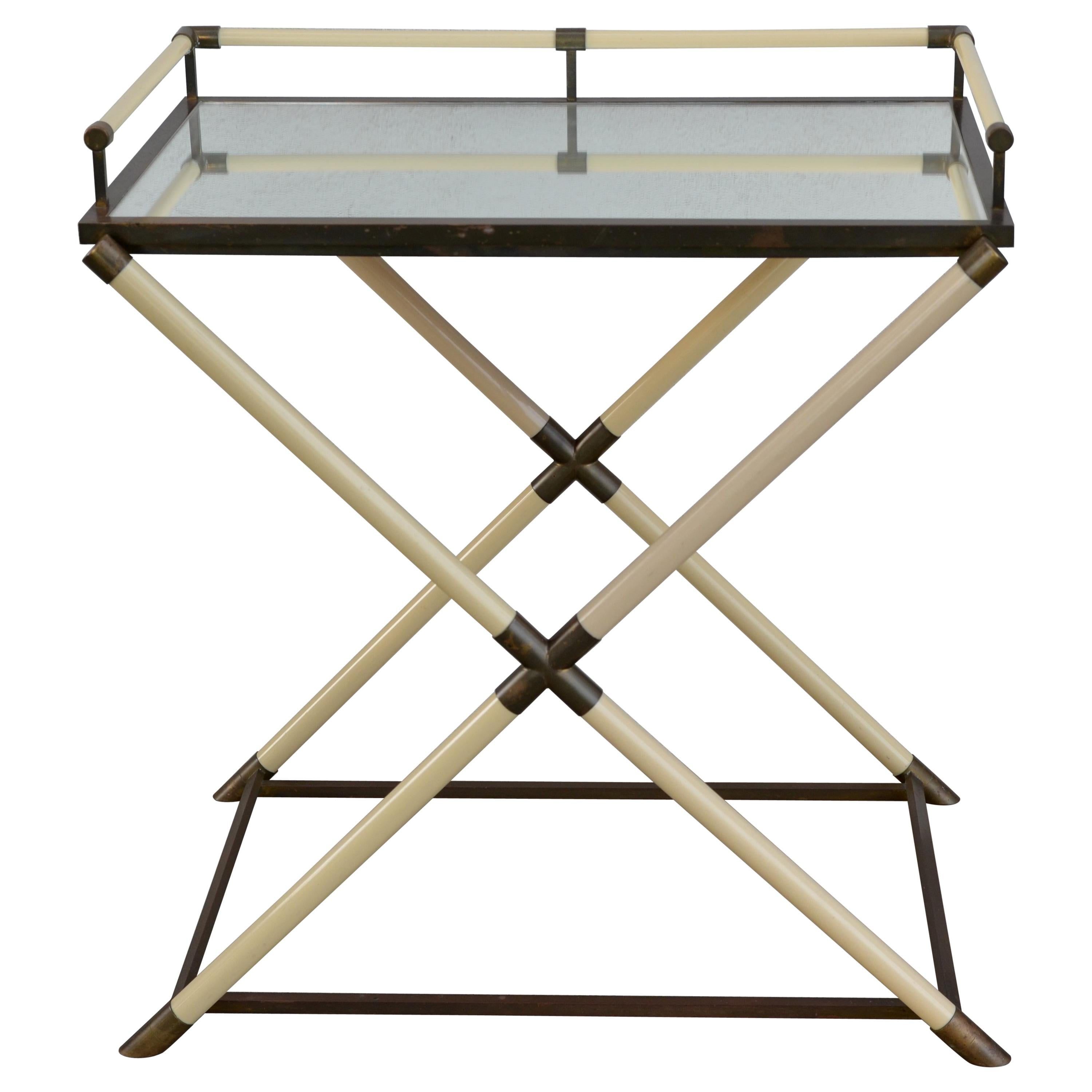 Chic Mirrored and Patinated Brass Bar Cart by Maison Jansen