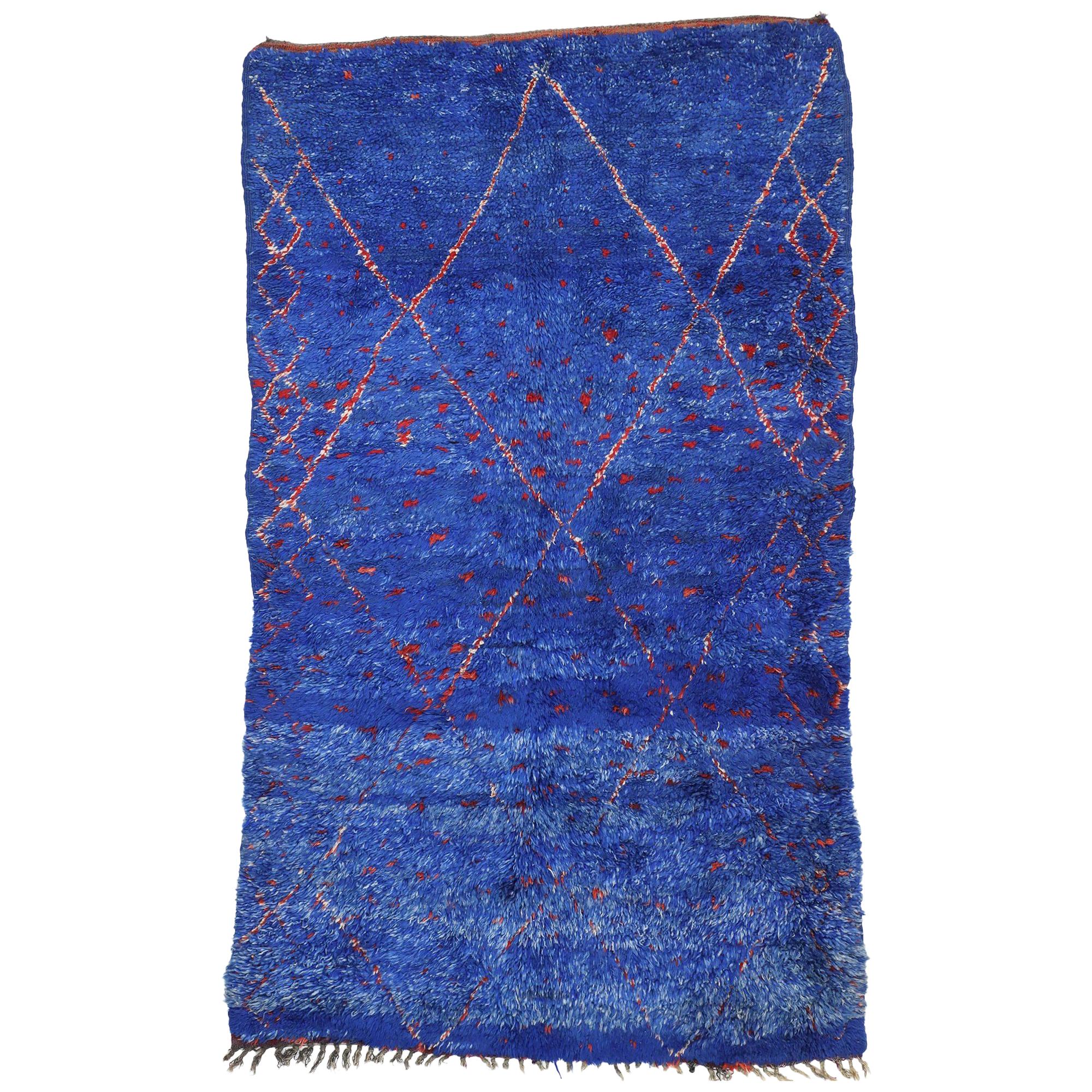 Vintage Moroccan Rug, Blue Indigo Moroccan Beni Ourain Rug