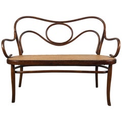 Antique Stunning Bentwood Art Nouveau Bench / Settee Caned Seat Michael Thonet, Austria