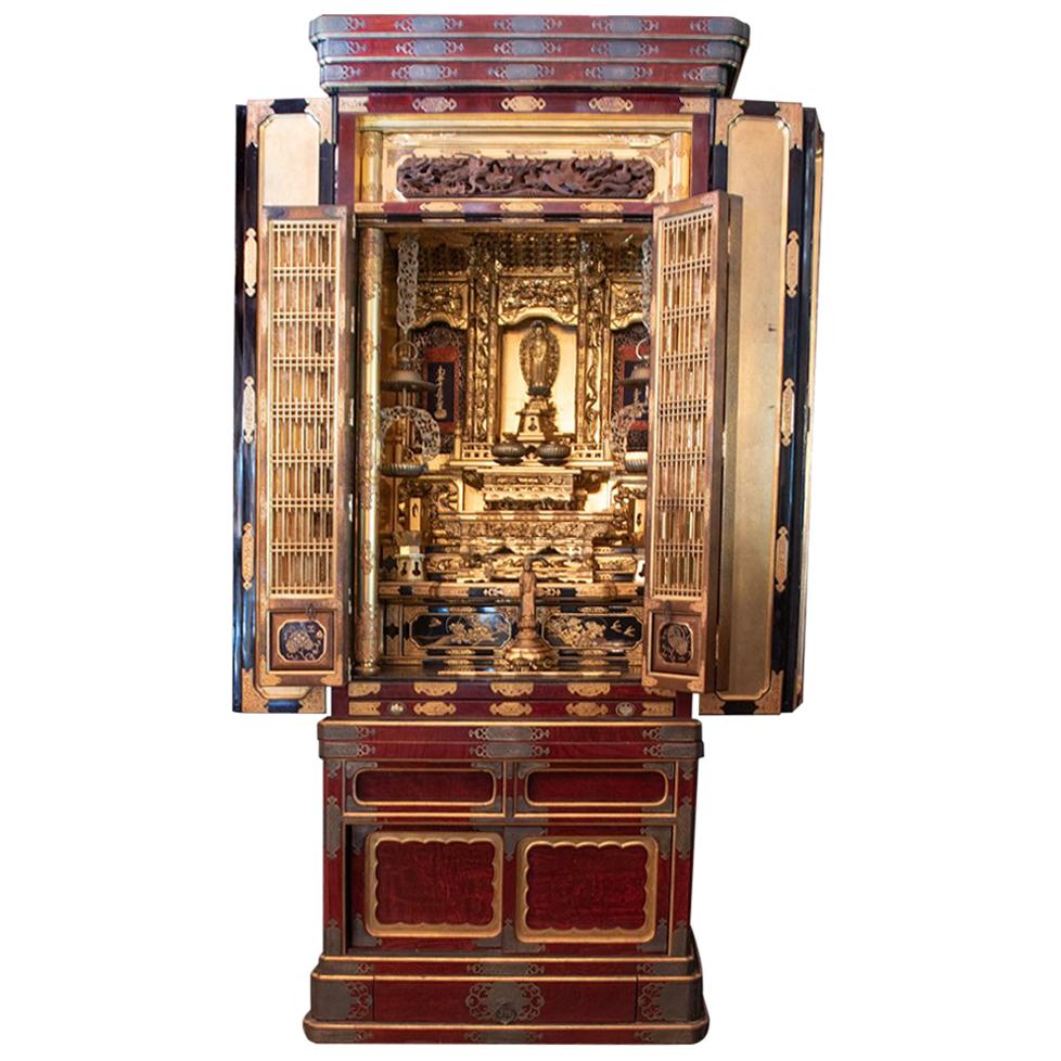 Japanese Large Finely Gilt Shrine with Temple For Sale