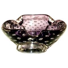 1950s Italian Murano Glass Amethyst Bubble Organic Form Bowl