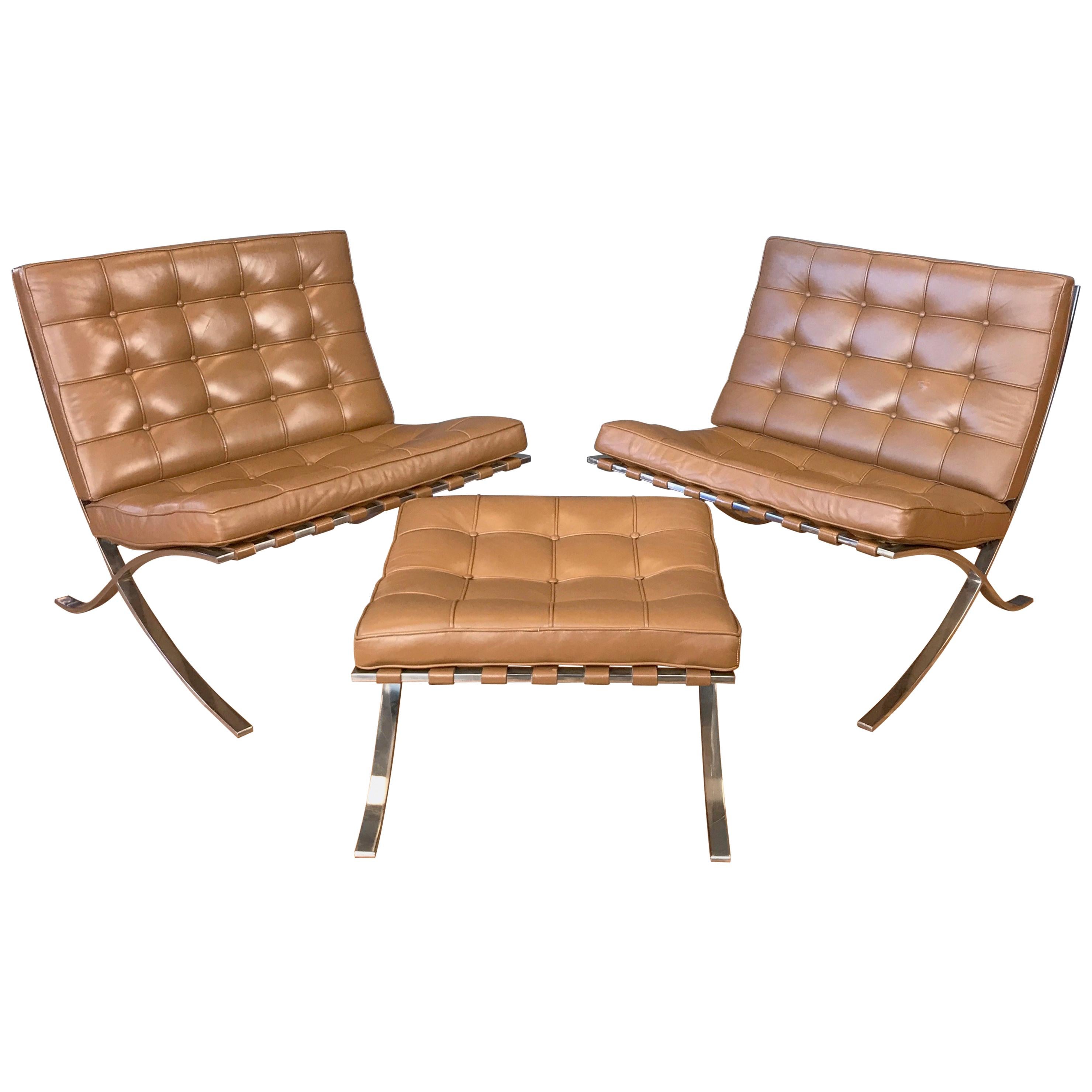 Vintage Mies van der Rohe for Knoll Barcelona Chairs and Ottoman Set