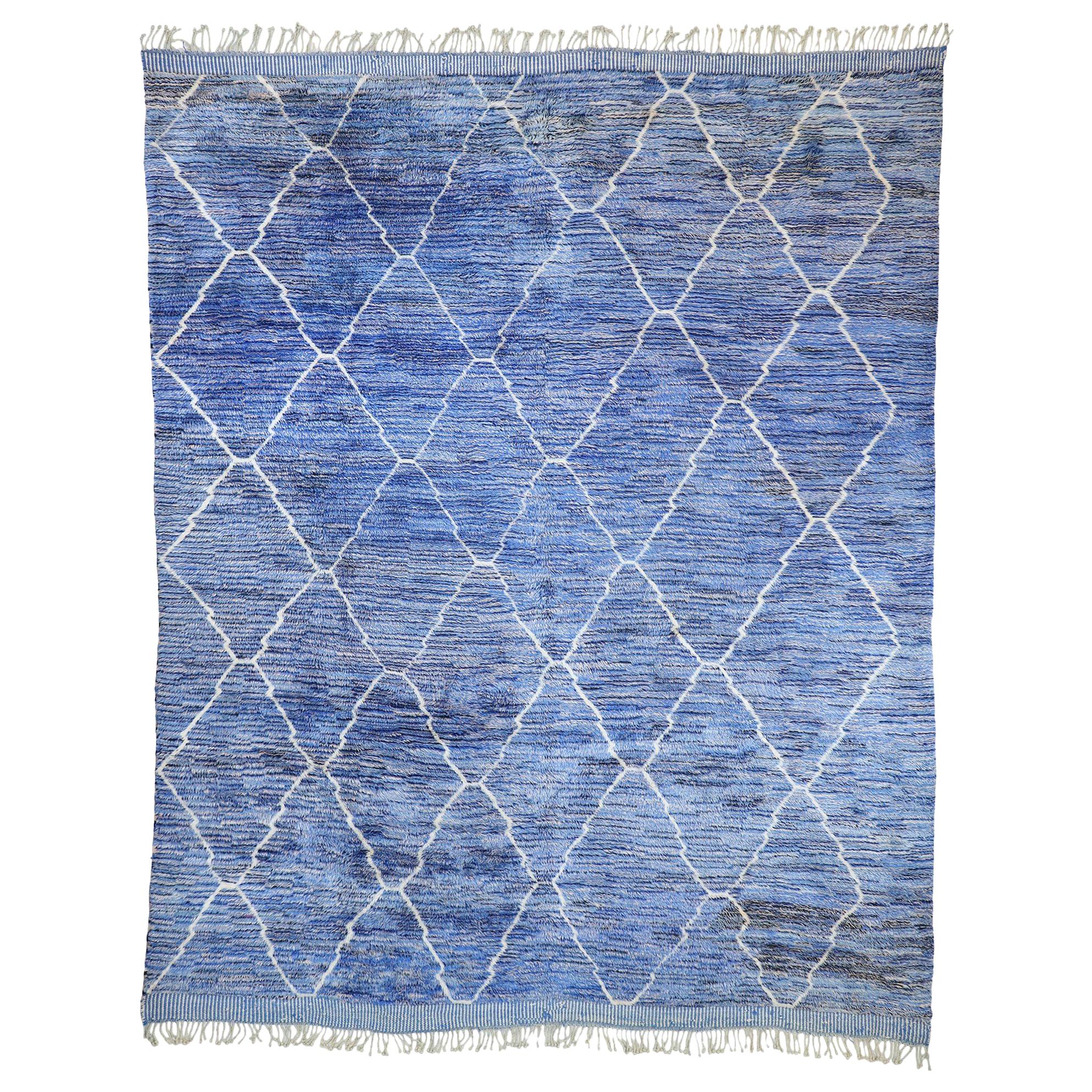 Contemporary Moroccan Rug with Postmodern Memphis Style, Blue Berber Area Rug